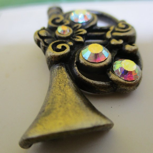 2002 Roman Inc. AB Rhinestone Trumpet Brooch Roman Inc Seasons Greetings Holiday - Picture 6 of 12